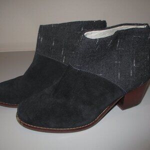 TOMS Black Suede & Grey Slub Wool Leila Bootie - Size 7.5